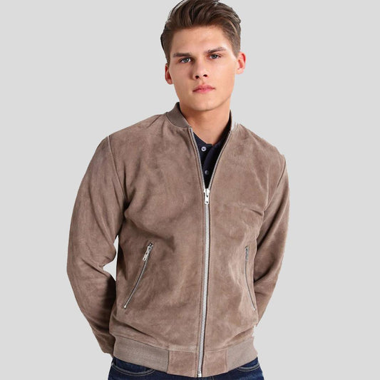 Men's Rolf Grey Suede Bomber Leather Jacket