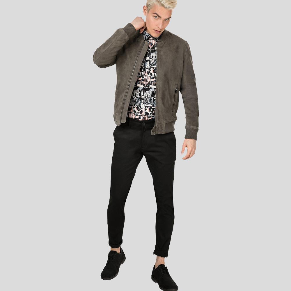 Zord Grey Suede Bomber Leather Jacket For Men