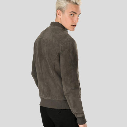 Zord Grey Suede Bomber Leather Jacket For Men