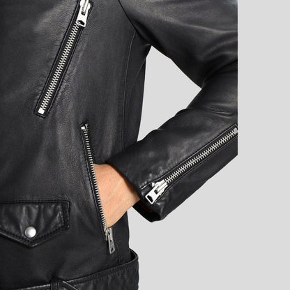 Men's Lupe Black Removable Hooded Leather Jacket