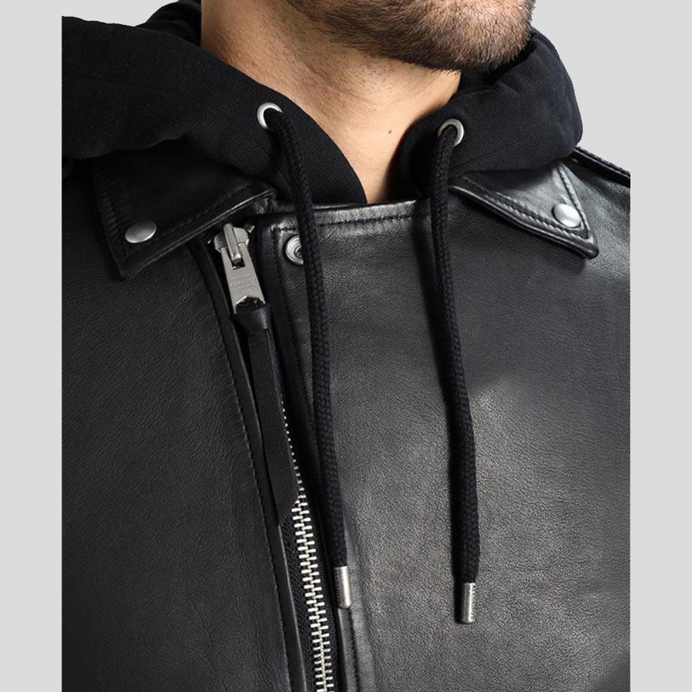 Men's Lupe Black Removable Hooded Leather Jacket