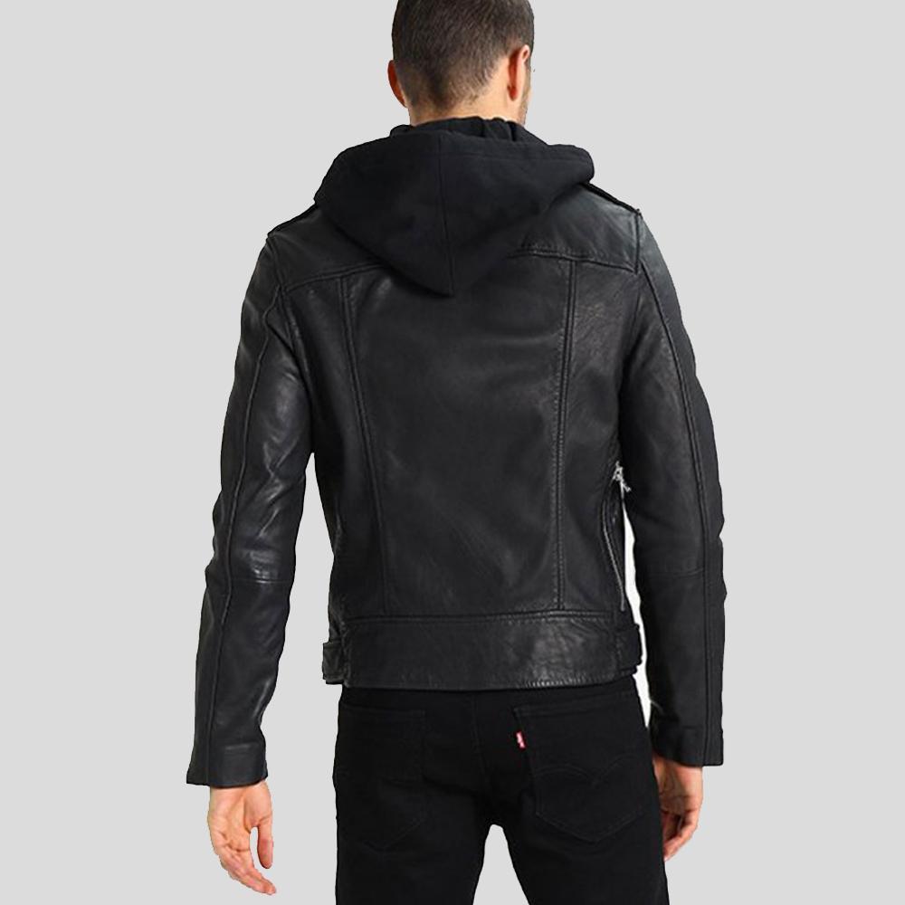 Men's Lupe Black Removable Hooded Leather Jacket