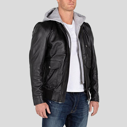 Men's Marc Black Removable Hooded Leather Jacket