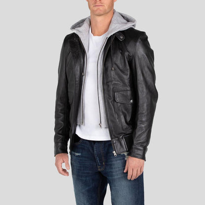 Men's Marc Black Removable Hooded Leather Jacket