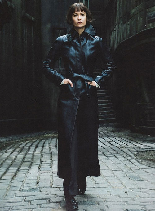 KATHERINE WATERSTON FANTASTIC BEASTS LEATHER LONG COAT