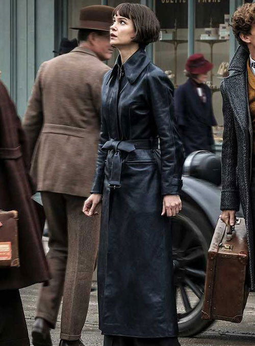 KATHERINE WATERSTON FANTASTIC BEASTS LEATHER LONG COAT