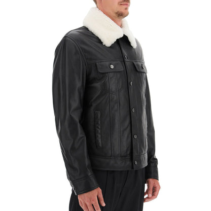 Men Black Lambskin Trucker Style Aviator Jacket