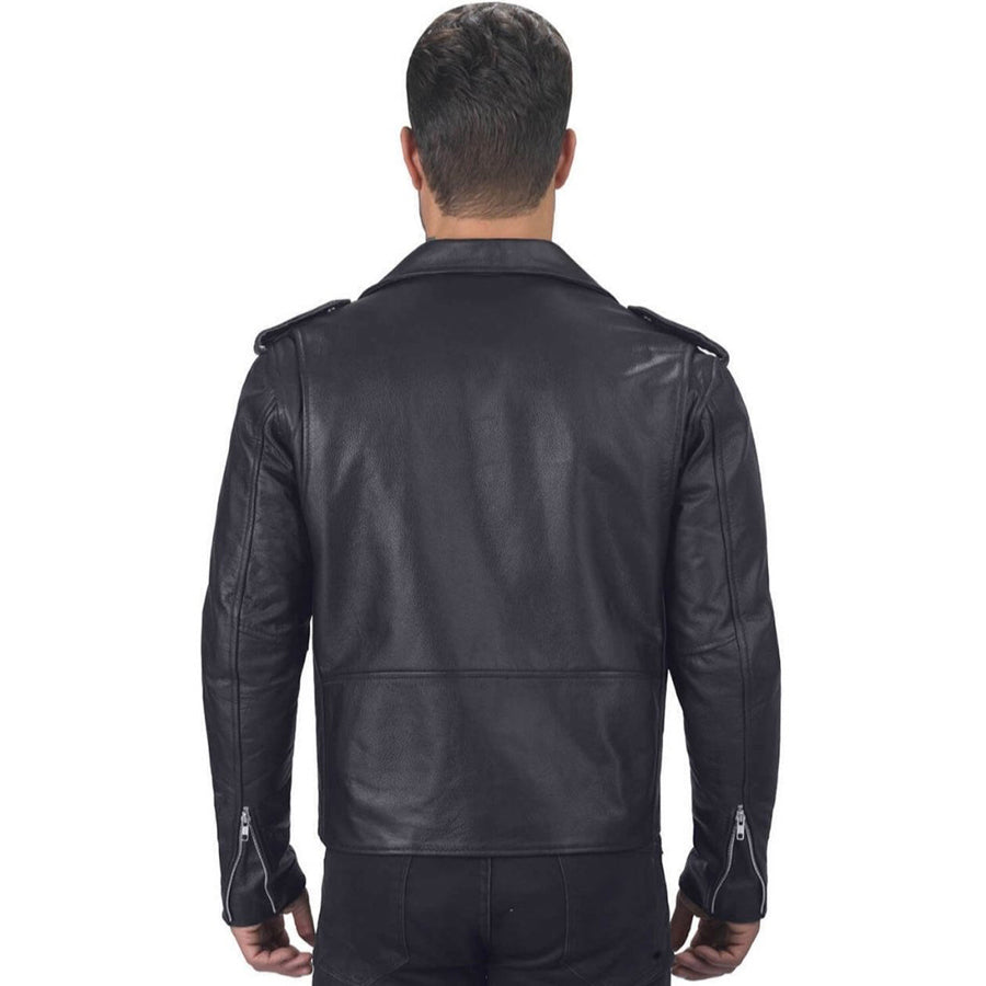 Mens Classic Black Motorcycle Leather Biker Jacket