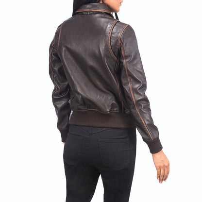 Womens A-2 Brown Leather Bomber Jacket