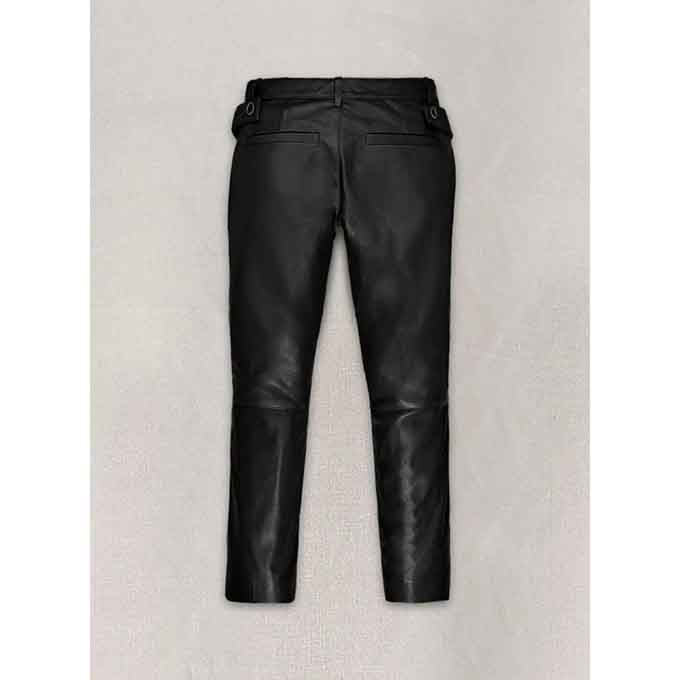 Women Black Leather Capri with Bottom Zipper