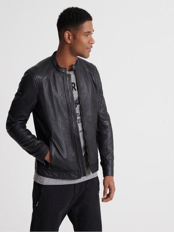 Men's Windproof Leather Jacket In Black