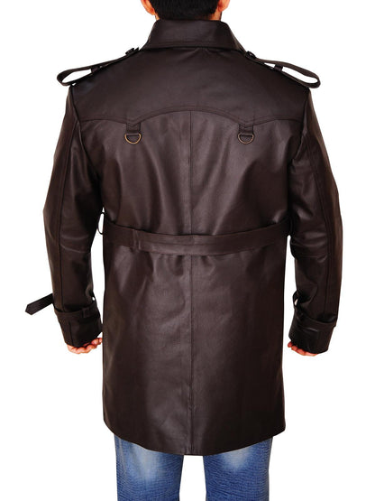 Men's Brown Leather Pea-coat