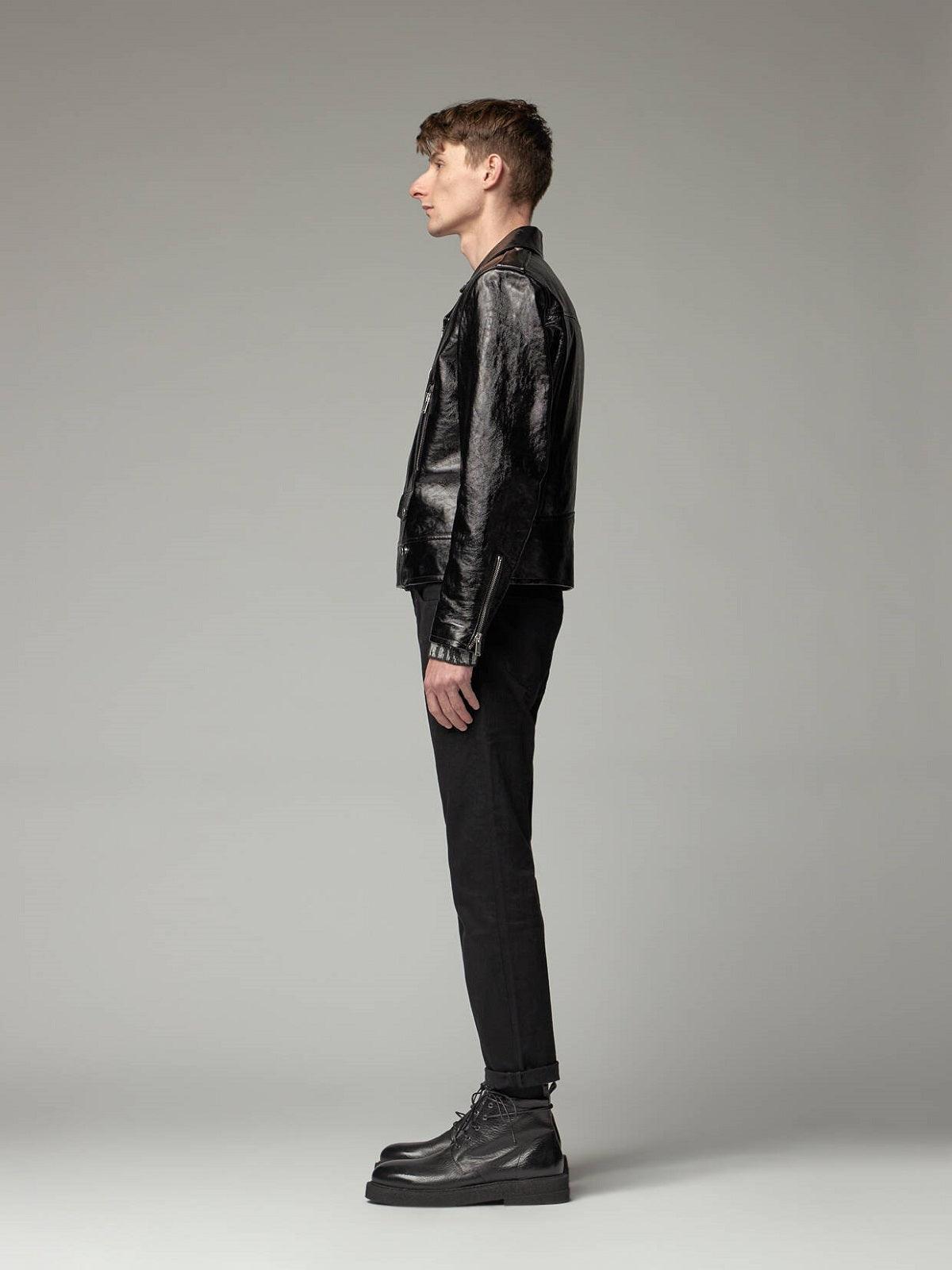 Men's Zipper Sleeves Leather Jacket In Black