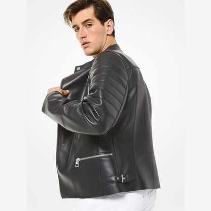 Men Black Motorcycle Leather Jacket