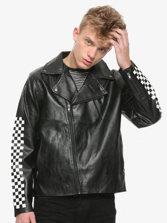 Men's Pointed Collar Black Leather Jacket