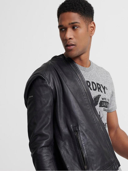Men's Windproof Leather Jacket In Black