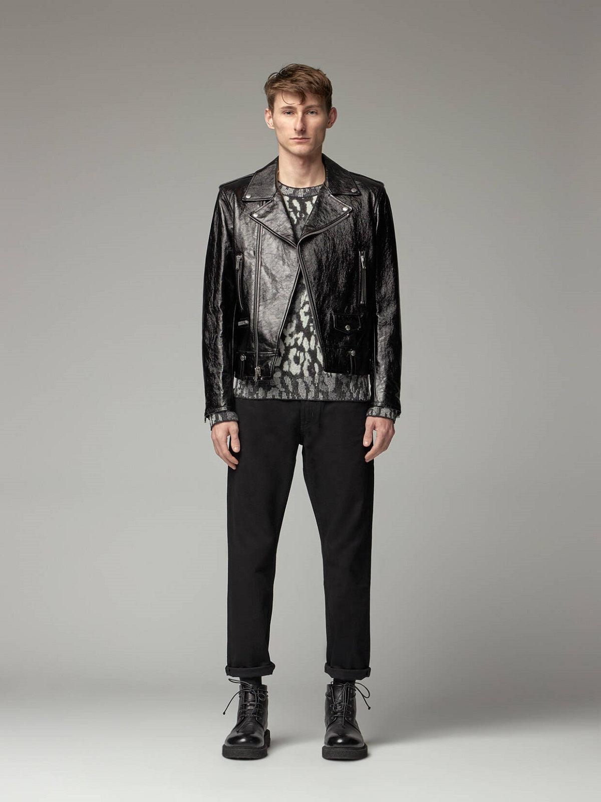Men's Zipper Sleeves Leather Jacket In Black