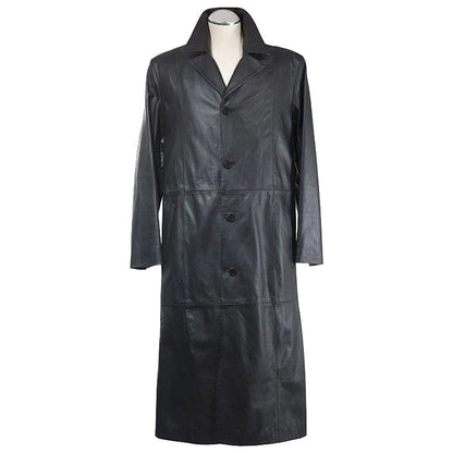 Men Black Leather Long Coat