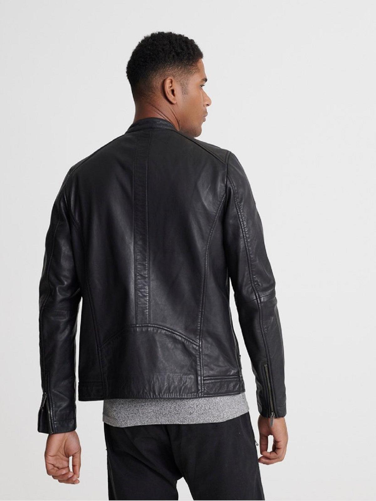 Men's Windproof Leather Jacket In Black