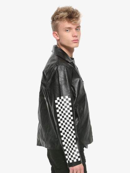 Men's Pointed Collar Black Leather Jacket