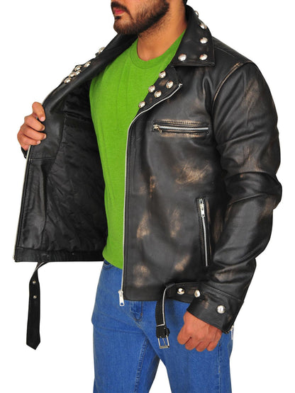 Distressed Brown Snake Leather Jacket For Men