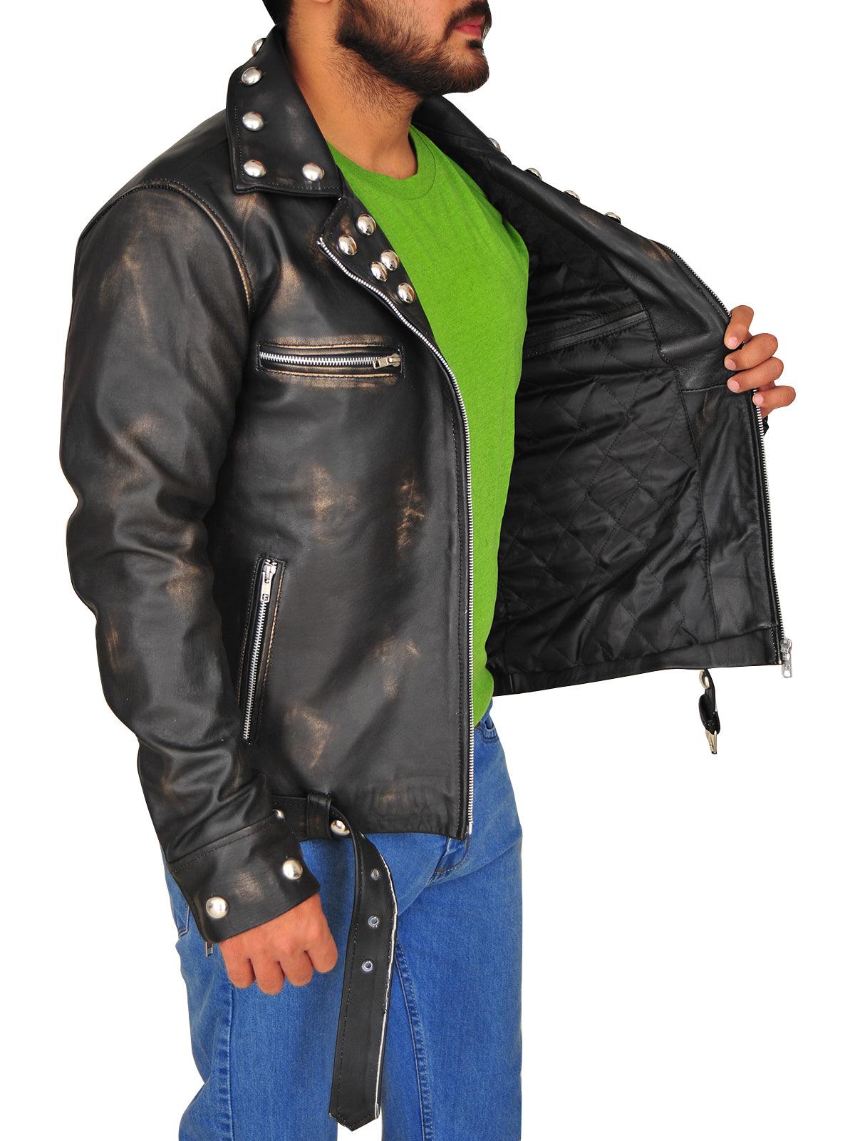 Distressed Brown Snake Leather Jacket For Men