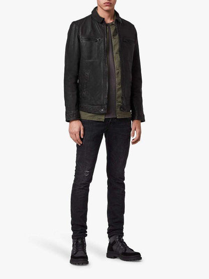 Men's Solid Black Leather Jacket