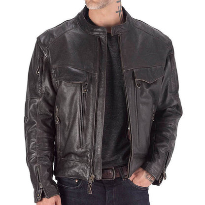 Men Classic Motorcycle Leather Jacket