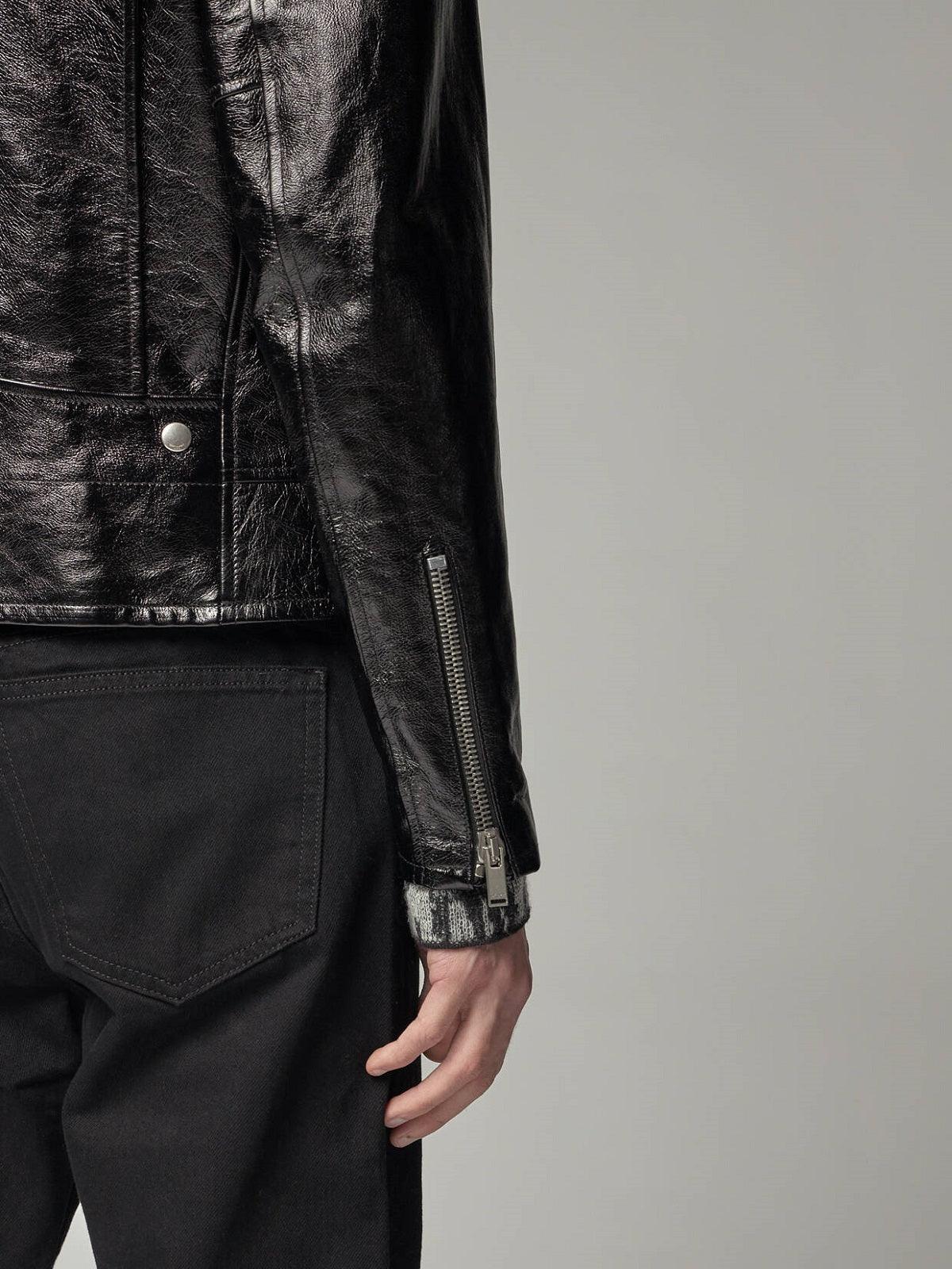 Men's Zipper Sleeves Leather Jacket In Black