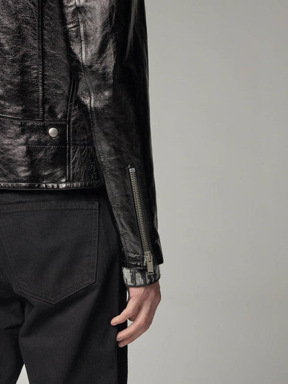 Men's Zipper Sleeves Leather Jacket In Black