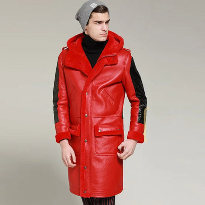 Men's B3 Shearling Jacket - Winter Leather Long Thick Coat