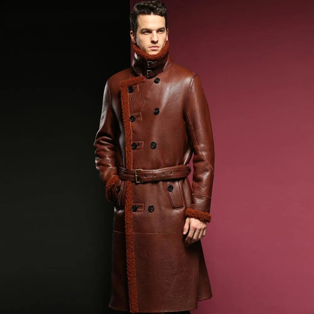 Men's B3 Shearling Jacket - Winter Windbreaker Long Fur Coat