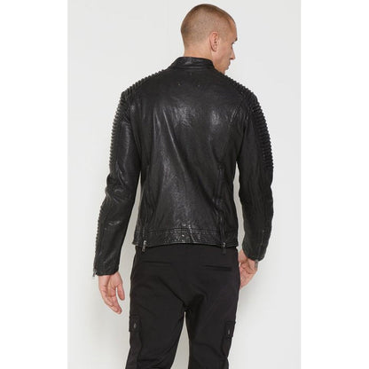 Mens Black Distressed Leather Moto Biker Jacket