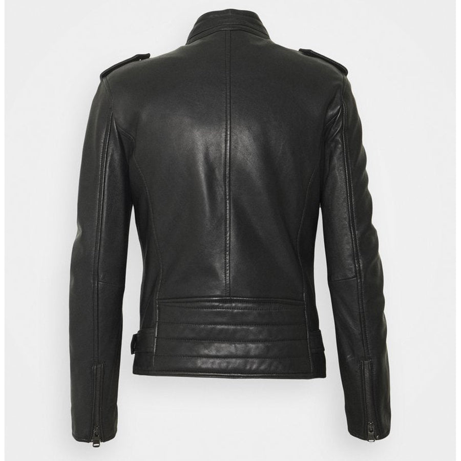 Mens Black Leather Black Zippers Biker Jacket