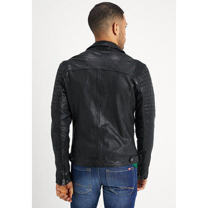 Mens Black Leather Perforated Biker Jacket
