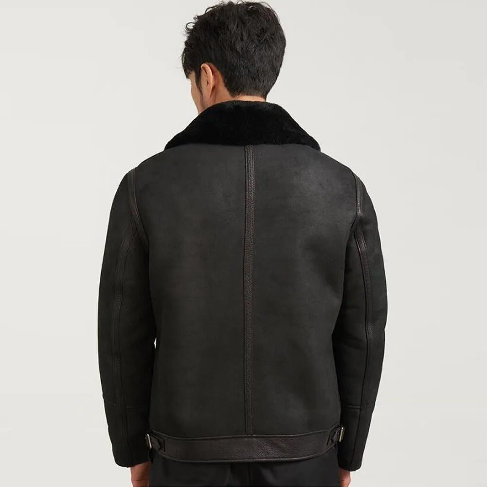 Men's Black Shearling Flight Jacket - Leather Coat