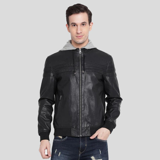 Men's Brice Black Hooded Leather Jacket