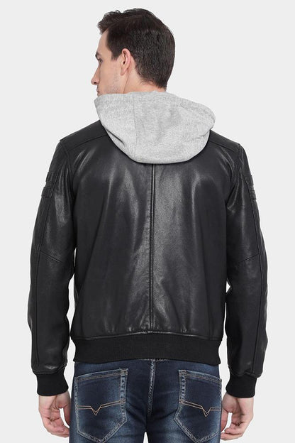 Men's Brice Black Hooded Leather Jacket