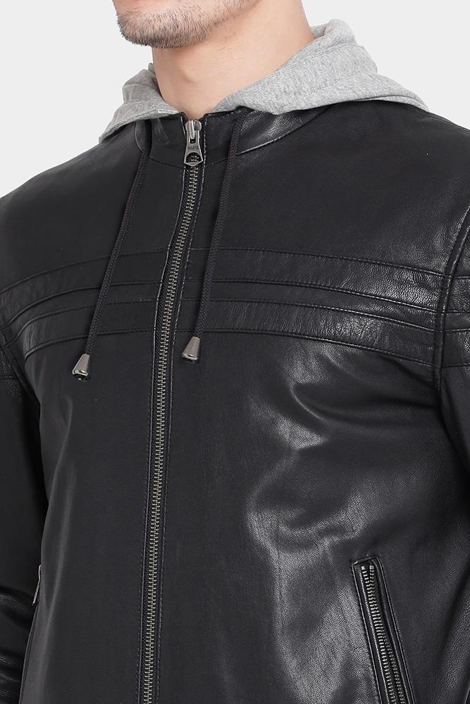 Men's Brice Black Hooded Leather Jacket