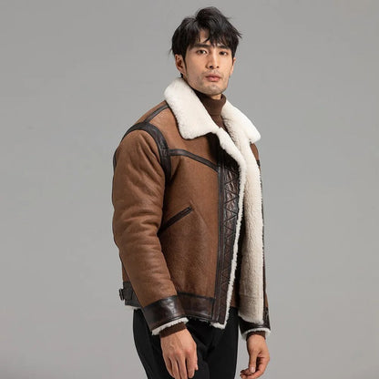 Men's Brown B3 Shearling Flight Jacket - Sheepskin Coat