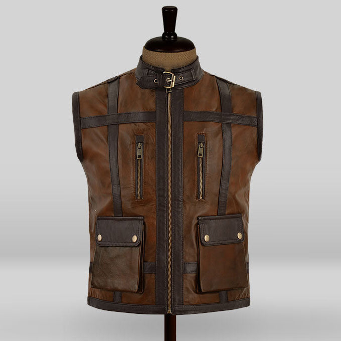 Men’s Camel Brown Leather Biker Vest