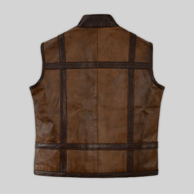 Men’s Camel Brown Leather Biker Vest