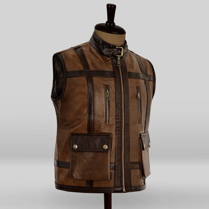 Men’s Camel Brown Leather Biker Vest