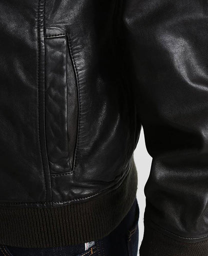 Chet Black Hooded Genuine Leather Jacket For Men