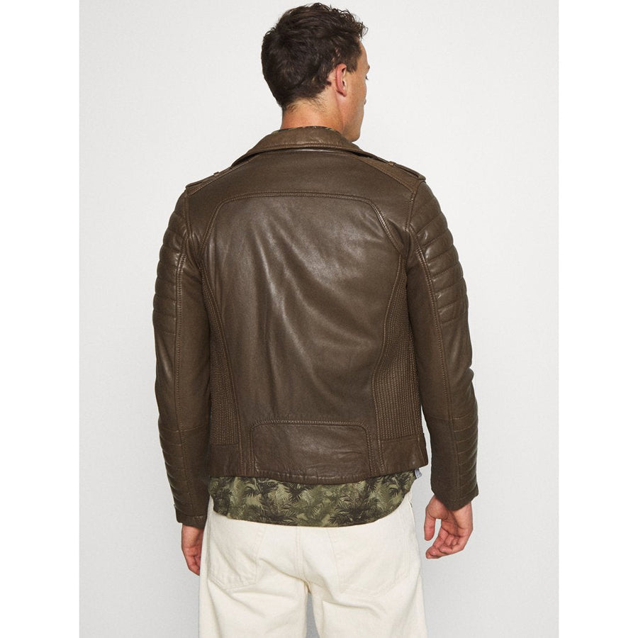 Mens Chocolate Brown Leather Biker Jacket