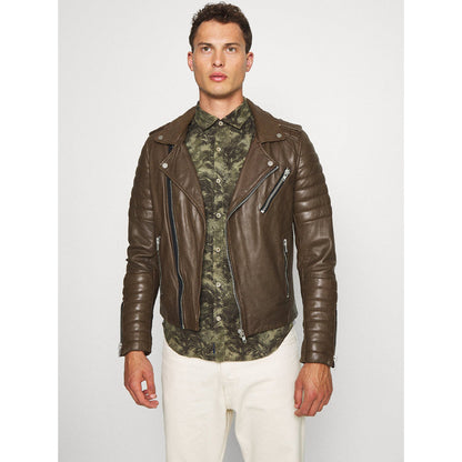 Mens Chocolate Brown Leather Biker Jacket