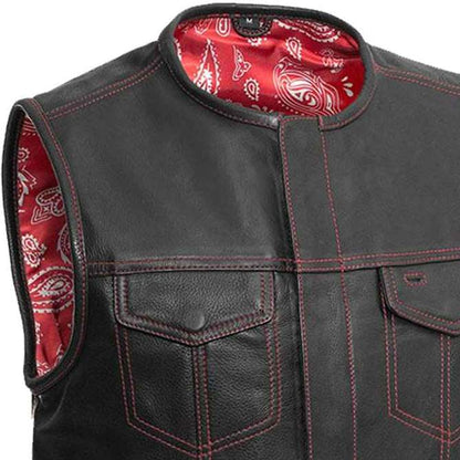 Men's Club Style Black Leather Biker Vest