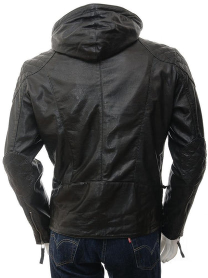 Franc Black Hooded Leather Jacket For Men