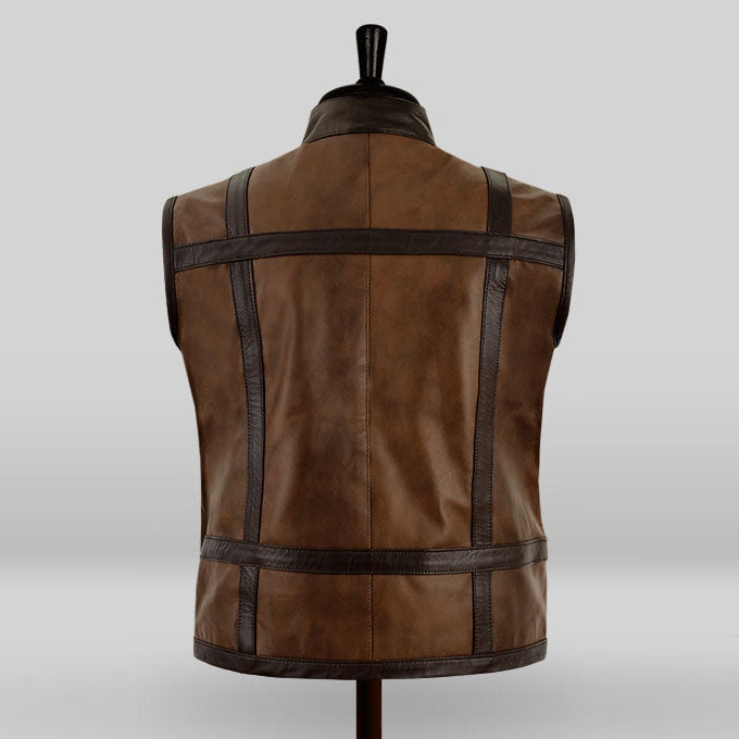 Men’s Camel Brown Leather Biker Vest