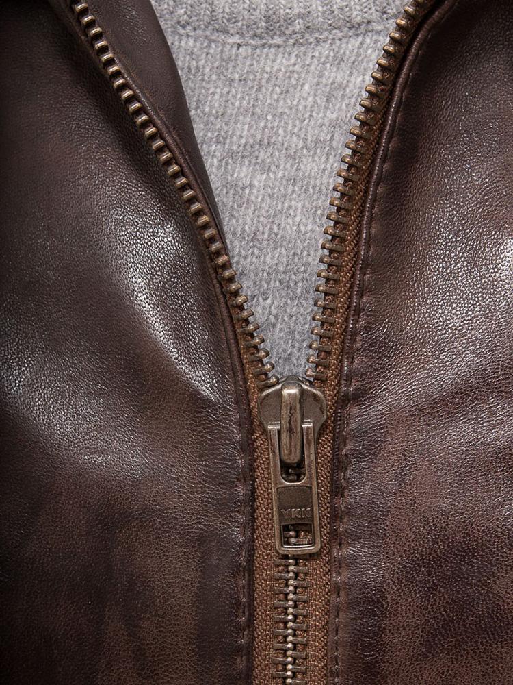 George Brown Removable Hooded Leather Jacket For Men